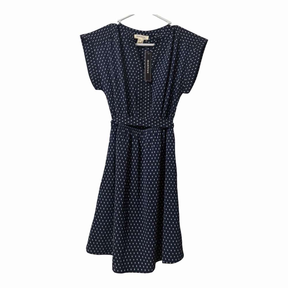 NWT Monteau Los Angeles Navy Printed Tie Waist Dress Small